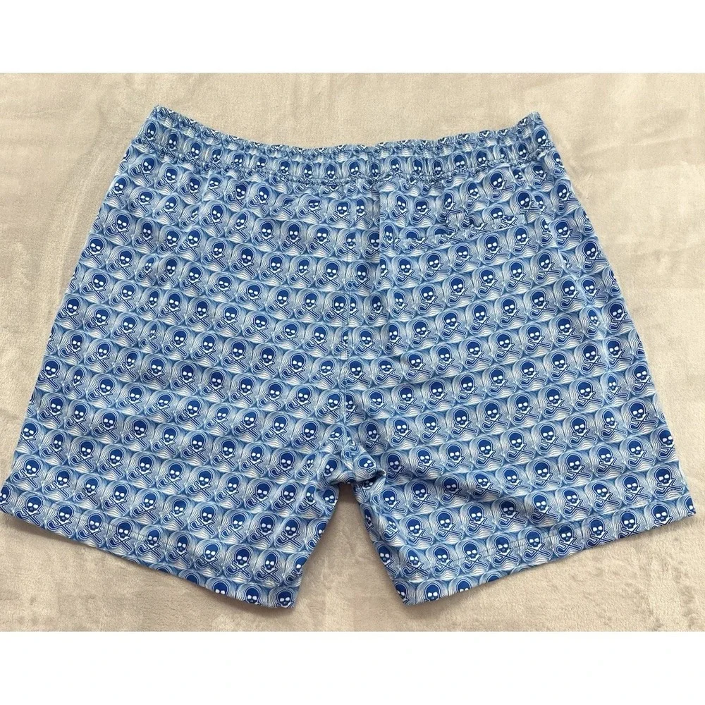 Robert Graham Swim Trunks Shorts Men 2XL Blue Skull Print Compression Lined Surf